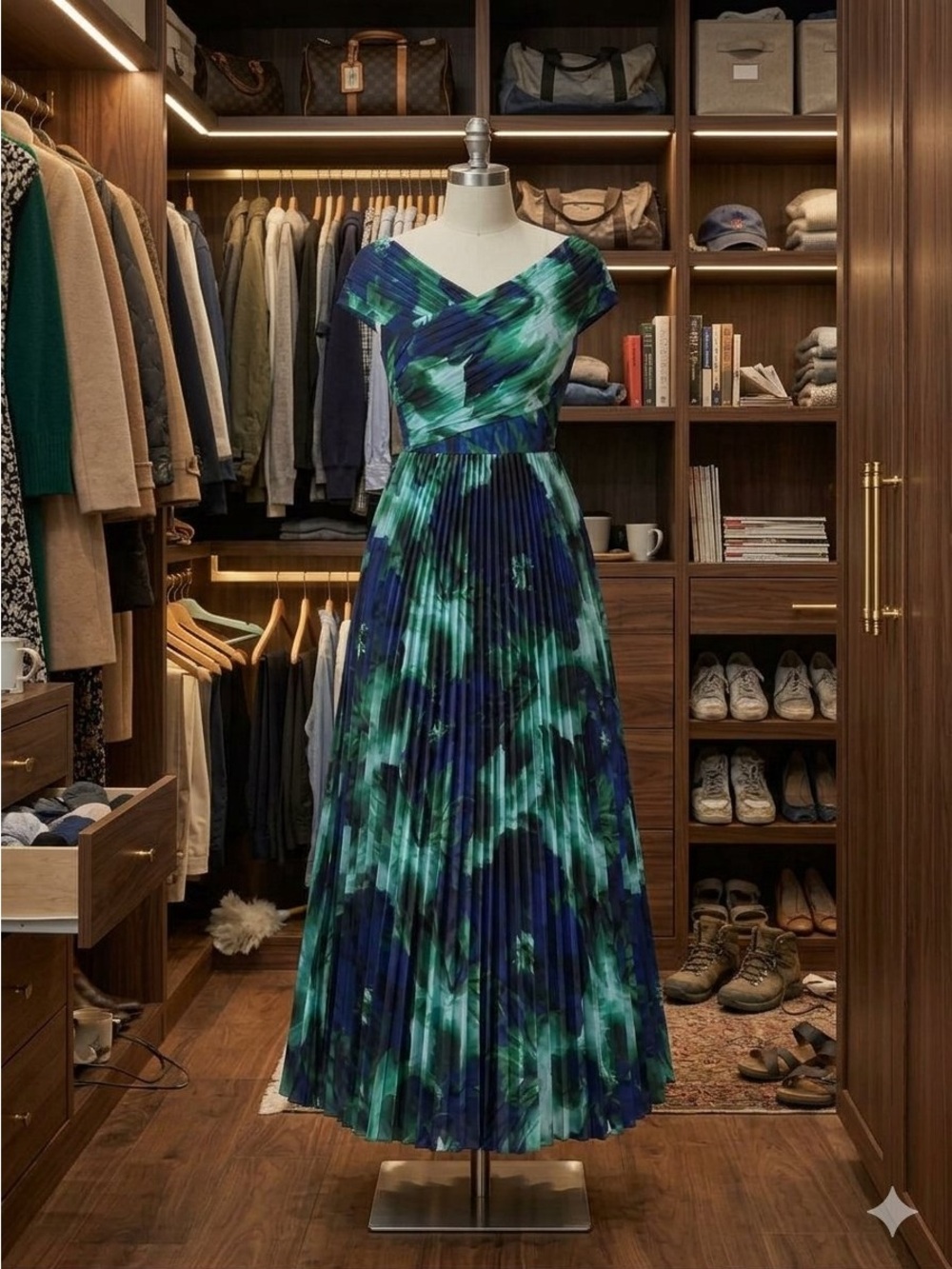 Teal & Blue Pleated Multi Wear Maxi Dress 1X